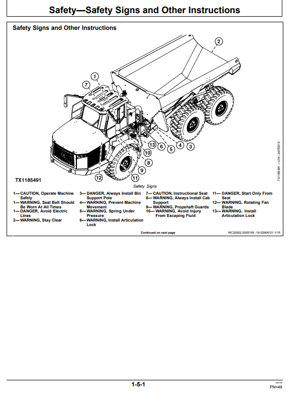 JOHN DEERE 370E, 410E, AND 460E ARTICULATED DUMP TRUCK OPERATOR MANUAL OMT363009X19