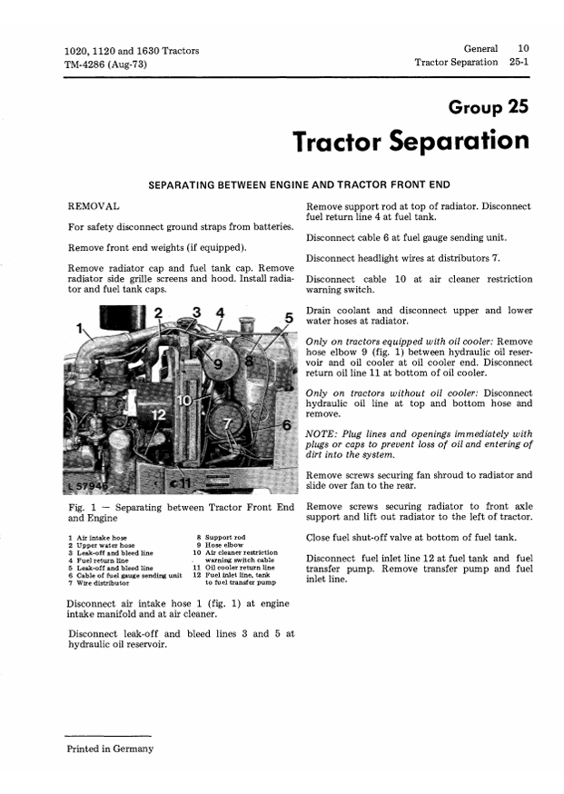 JOHN DEERE 1020, 1120 AND 1630 TRACTOR TECHNICAL MANUAL TM4286