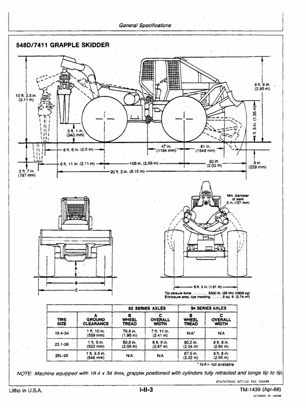 JOHN DEERE 540D SKIDDER, 548D GRAPPLE SKIDDER OPERATION AND TEST TECHNICAL MANUAL TM1439