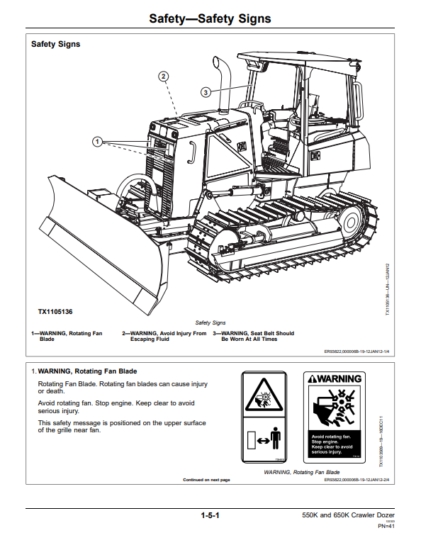 JOHN DEERE 550K AND 650K CRAWLER DOZER OPERATOR MANUAL OMT288826