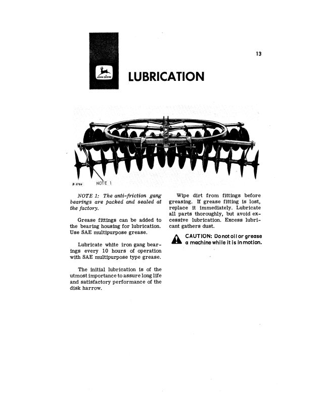 JOHN DEERE Y DISK HARROW OPERATOR MANUAL OMB25410