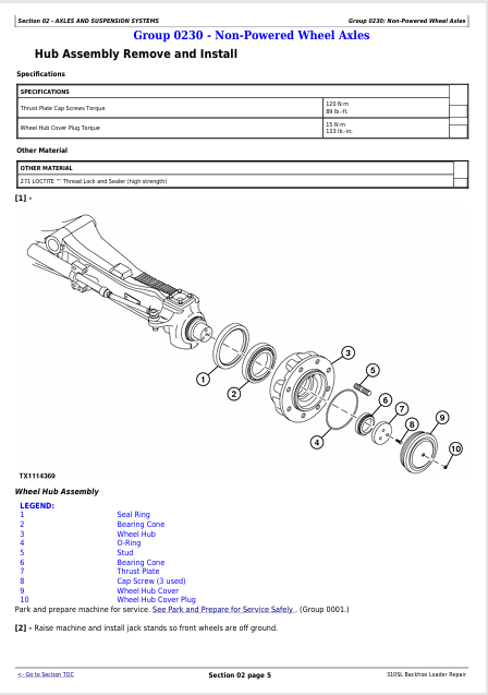 JOHN DEERE 310SL BACKHOE LOADER REPAIR TECHNICAL MANUAL TM13298X19