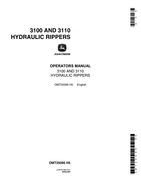JOHN DEERE 3100 AND 3110 HYDRAULIC RIPPER OPERATOR MANUAL OMT25095