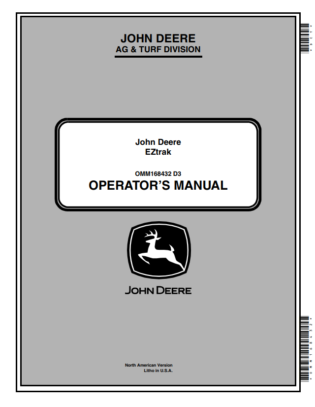 JOHN DEERE Z665, Z225, Z245, Z425, Z445, Z465, Z655, Z645 EZTRAK OPERATOR MANUAL OMM168432