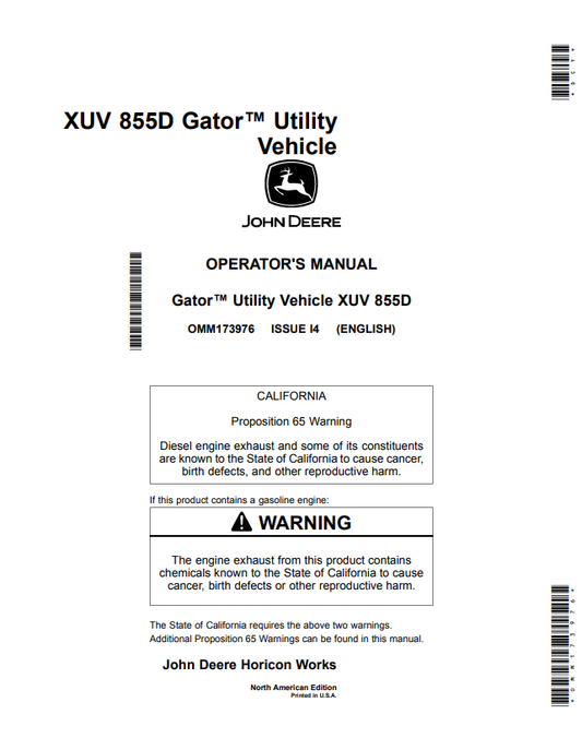 JOHN DEERE XUV 855D GATOR™ UTILITY VEHICLE OPERATOR MANUAL OMM173976