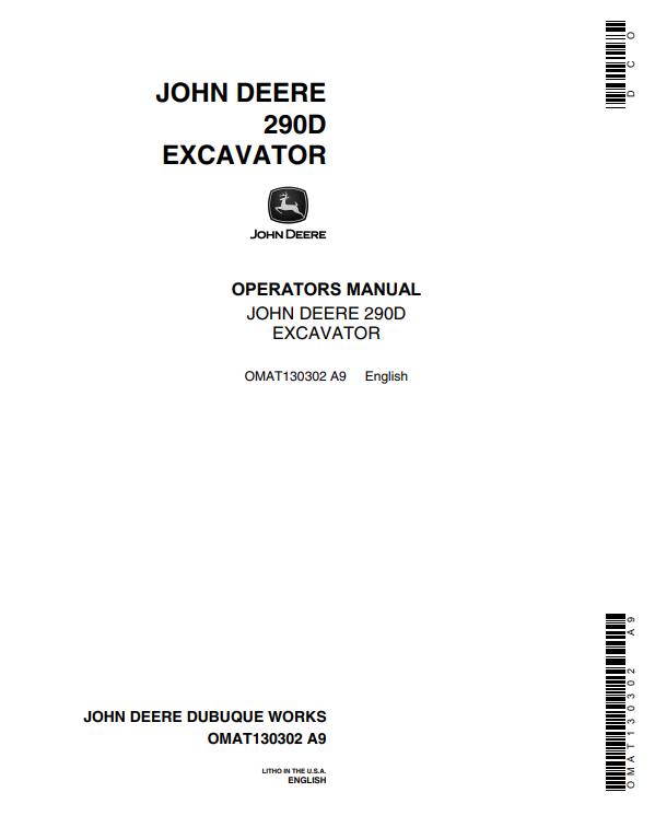 JOHN DEERE 290D EXCAVATOR OPERATOR MANUAL OMAT130302