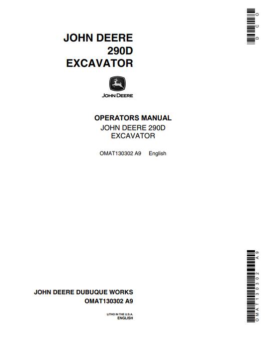 JOHN DEERE 290D EXCAVATOR OPERATOR MANUAL OMAT130302