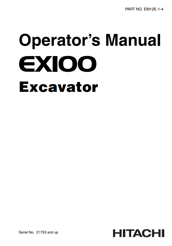 HITACHI EX100 EXCAVATOR OPERATOR MANUAL EM12E14