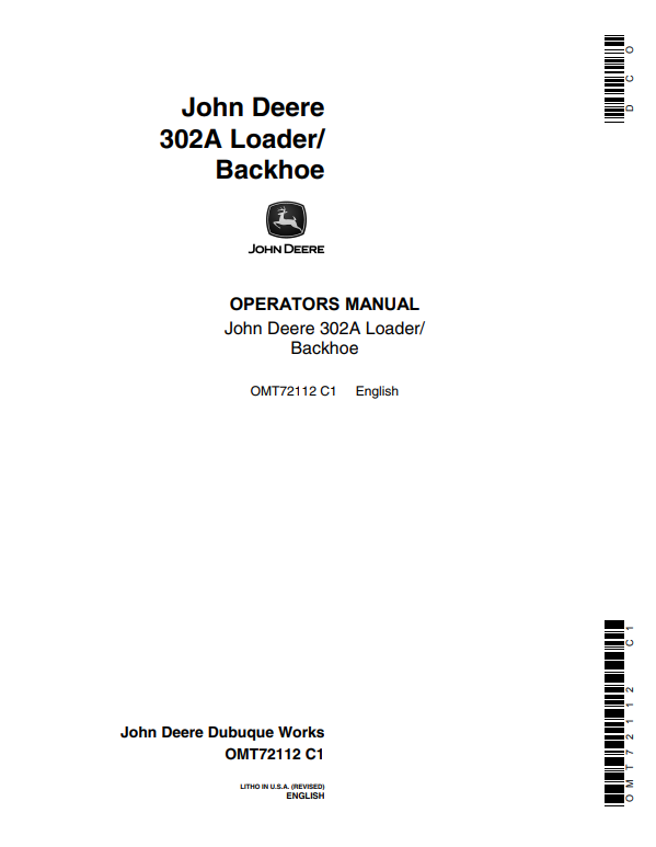 JOHN DEERE 302A BACKHOE LOADER OPERATOR MANUAL OMT72112