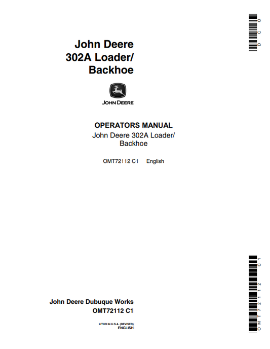 JOHN DEERE 302A BACKHOE LOADER OPERATOR MANUAL OMT72112