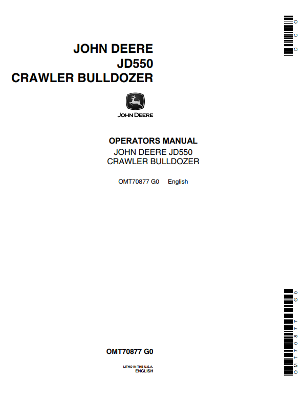 JOHN DEERE JD550 CRAWLER BULLDOZER OPERATOR MANUAL OMT70877