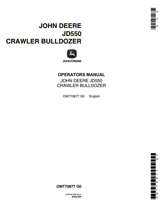 JOHN DEERE JD550 CRAWLER BULLDOZER OPERATOR MANUAL OMT70877