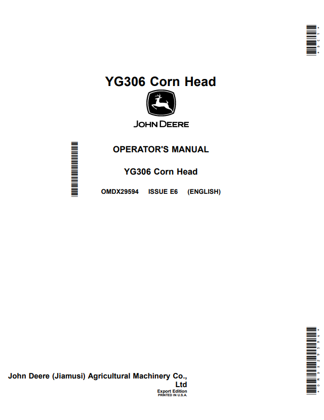 JOHN DEERE YG306 CORN HEAD OPERATOR MANUAL OMDX29594