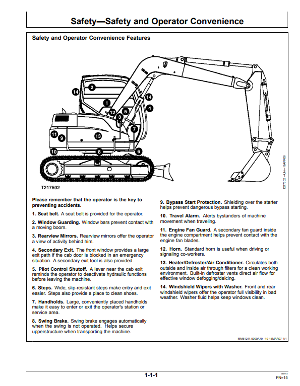 JOHN DEERE 75C EXCAVATOR OPERATOR MANUAL OMT224273