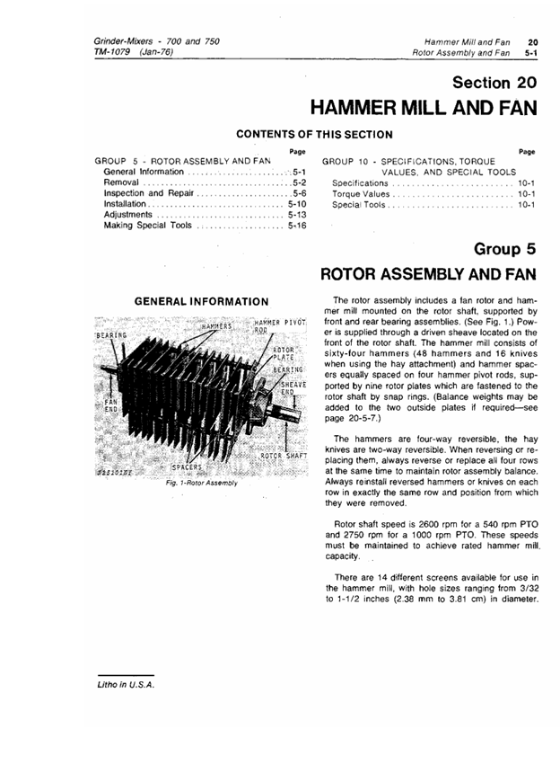 JOHN DEERE 700 AND 750 GRINDER-MIXER TECHNICAL MANUAL TM1079