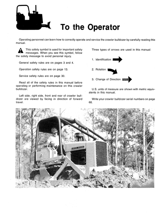 JOHN DEERE JD550 CRAWLER BULLDOZER OPERATOR MANUAL OMT70877