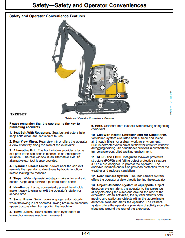 JOHN DEERE 65 P EXCAVATOR OPERATOR MANUAL OMT532551X019