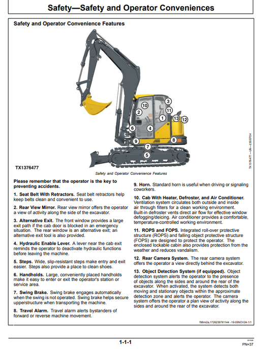 JOHN DEERE 65 P EXCAVATOR OPERATOR MANUAL OMT532551X019