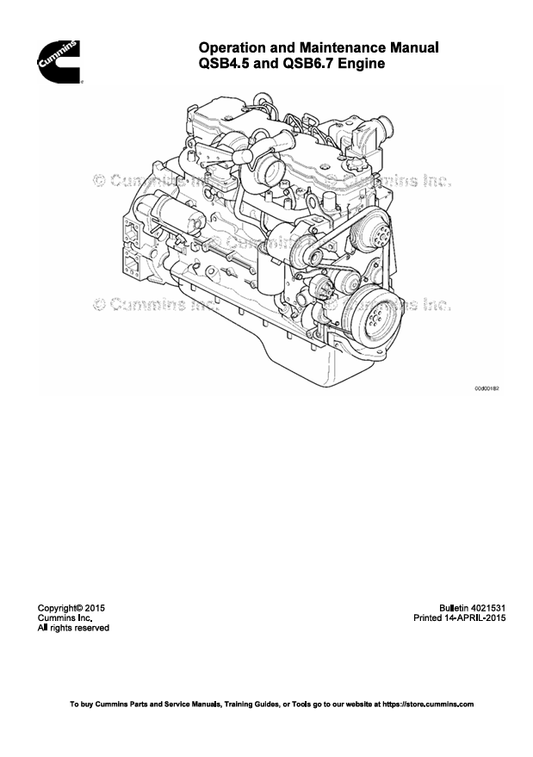 JOHN DEERE CUMMINS ENGINE QSB4.5, QSB6.7 4021531 OPERATION AND MAINTENANCE MANUAL