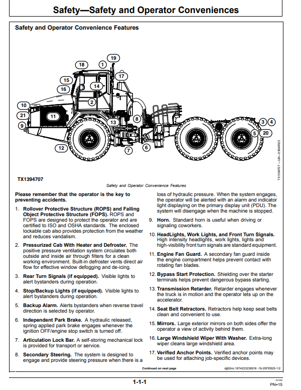 JOHN DEERE 460E-II AND 460 P SCRAPER READY ARTICULATED DUMP TRUCK OPERATOR MANUAL OMT494057X019