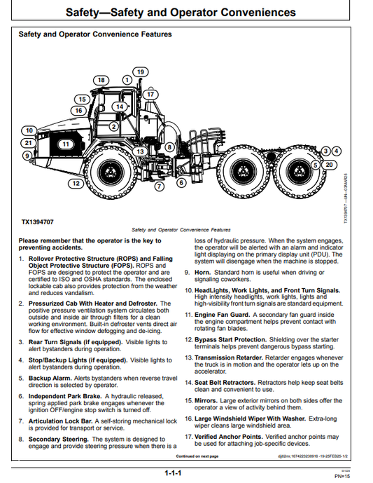 JOHN DEERE 460E-II AND 460 P SCRAPER READY ARTICULATED DUMP TRUCK OPERATOR MANUAL OMT494057X019