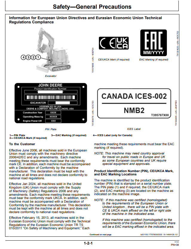 JOHN DEERE 65 P EXCAVATOR OPERATOR MANUAL OMT532551X019