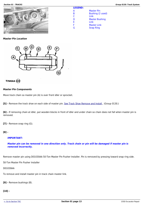 JOHN DEERE 135D EXCAVATOR REPAIR TECHNICAL MANUAL TM10743