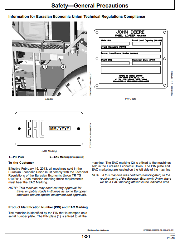 JOHN DEERE WL56 4WD LOADER OPERATOR MANUAL OMT406307X19