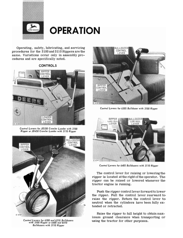 JOHN DEERE 3100 AND 3110 HYDRAULIC RIPPER OPERATOR MANUAL OMT25095