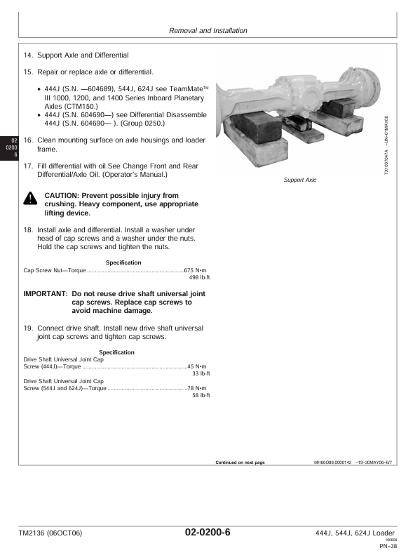 JOHN DEERE 444J, 544J, 624J LOADER REPAIR TECHNICAL MANUAL TM2136