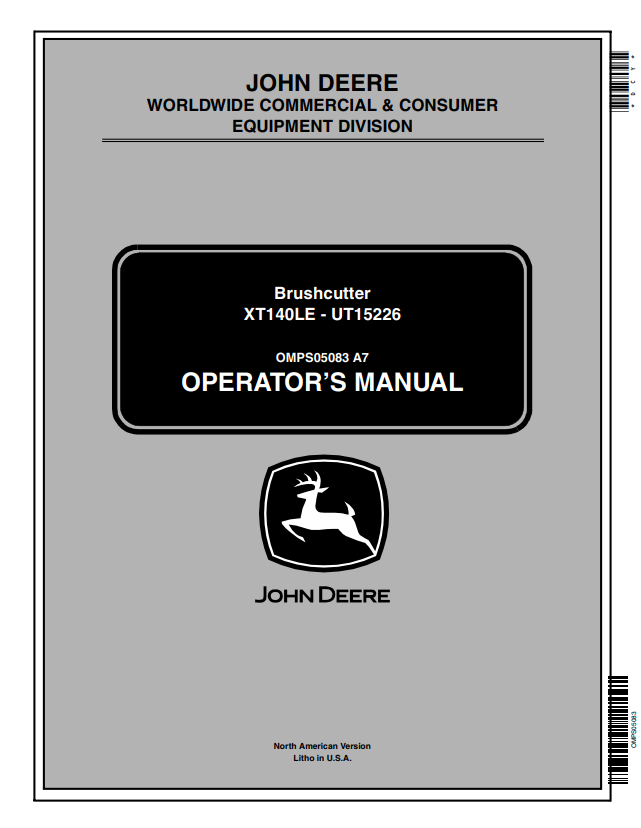 JOHN DEERE BRUSHCUTTER XT140LE - UT15226 OPERATOR MANUAL OMPS05083