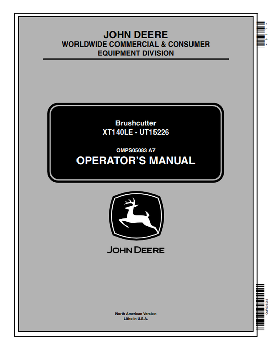 JOHN DEERE BRUSHCUTTER XT140LE - UT15226 OPERATOR MANUAL OMPS05083