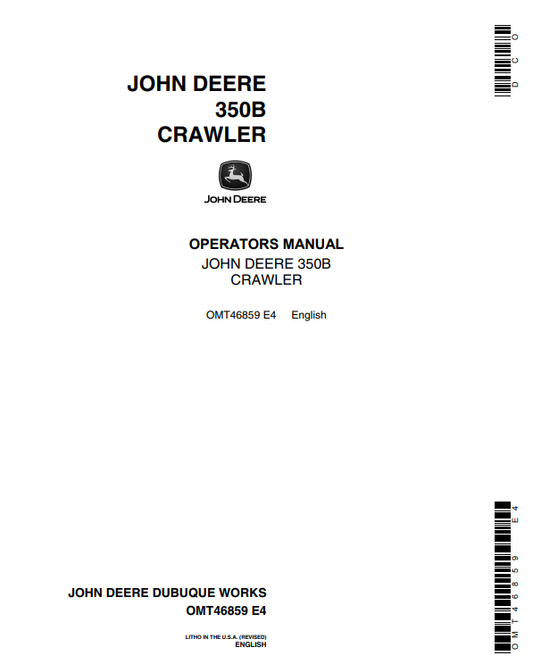 JOHN DEERE 350B CRAWLER OPERATOR MANUAL OMT46859