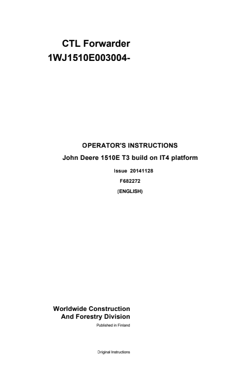 JOHN DEERE 1510E T3 BUILD ON IT4 PLATFORM OPERATOR INSTRUCTION MANUAL F682272