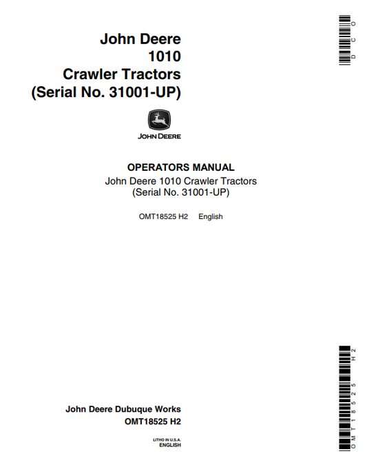 JOHN DEERE 1010 CRAWLER TRACTOR OPERATOR MANUAL OMT18525