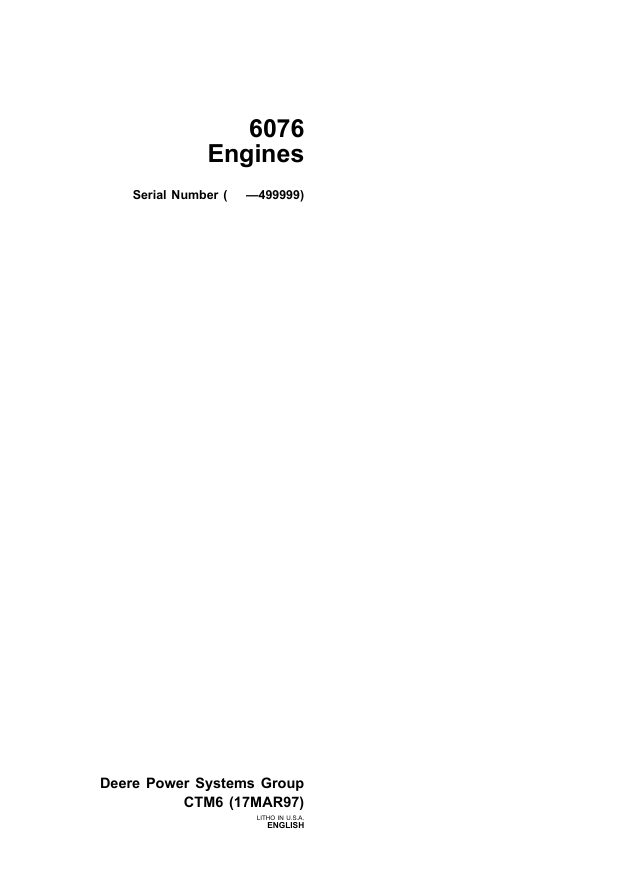 JOHN DEERE ENGINE 3076 TECHNICAL MANUAL CTM6
