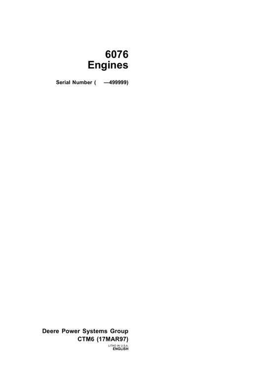 JOHN DEERE ENGINE 3076 TECHNICAL MANUAL CTM6
