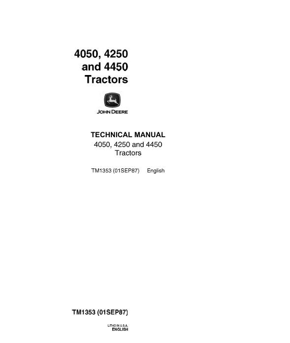 JOHN DEERE 4050, 4250, 4450 TRACTOR TECHNICAL MANUAL TM1353