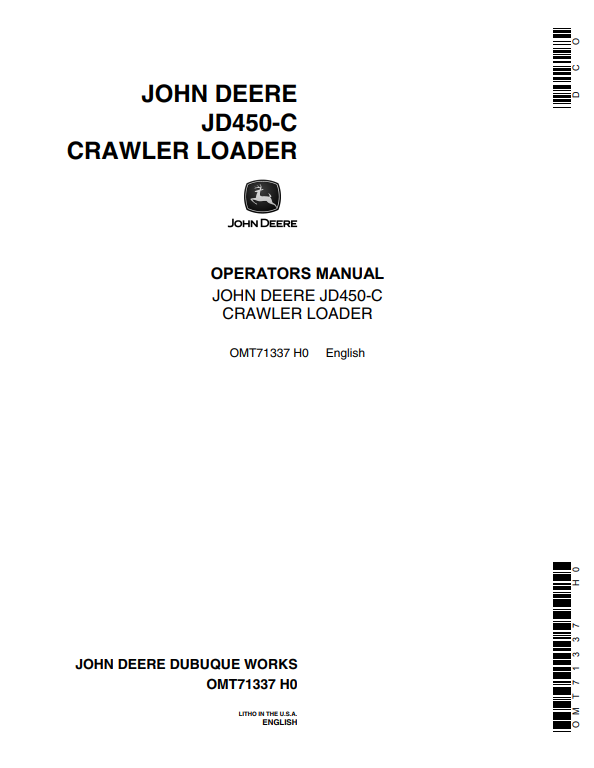 JOHN DEERE JD450-C CRAWLER LOADER OPERATOR MANUAL OMT71337