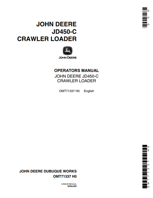 JOHN DEERE JD450-C CRAWLER LOADER OPERATOR MANUAL OMT71337