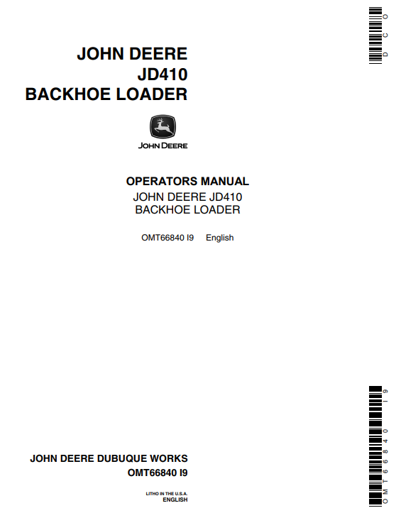 JOHN DEERE JD410 BACKHOE LOADER OPERATOR MANUAL OMT66840