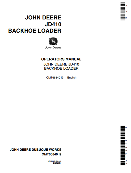 JOHN DEERE JD410 BACKHOE LOADER OPERATOR MANUAL OMT66840