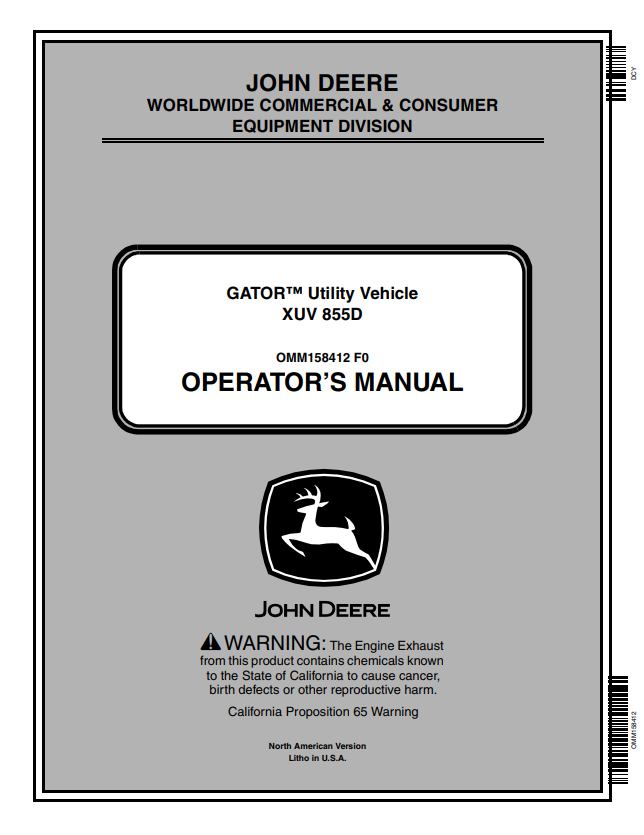 JOHN DEERE GATOR™ UTILITY VEHICLE XUV 855D OPERATOR MANUAL OMM158412