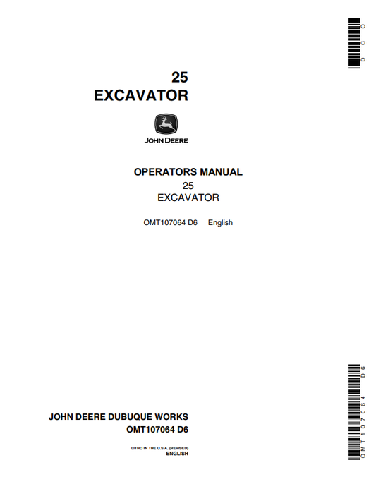 JOHN DEERE 25 EXCAVATOR OPERATOR MANUAL OMT107064
