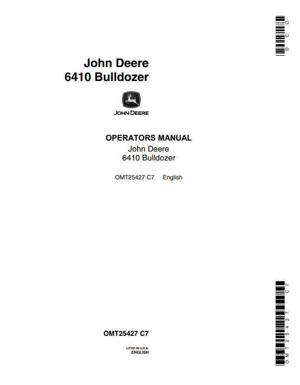 JOHN DEERE 6410 BULLDOZER OPERATOR MANUAL OMT25427