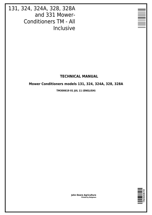 JOHN DEERE 131, 324, 324A, 328, 328A, 331 MOWER CONDITIONER TECHNICAL MANUAL TM300619