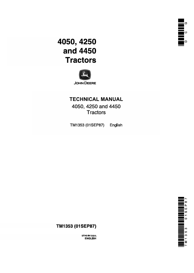 JOHN DEERE 4050, 4250 AND 4450 TRACTOR TECHNICAL MANUAL TM1353