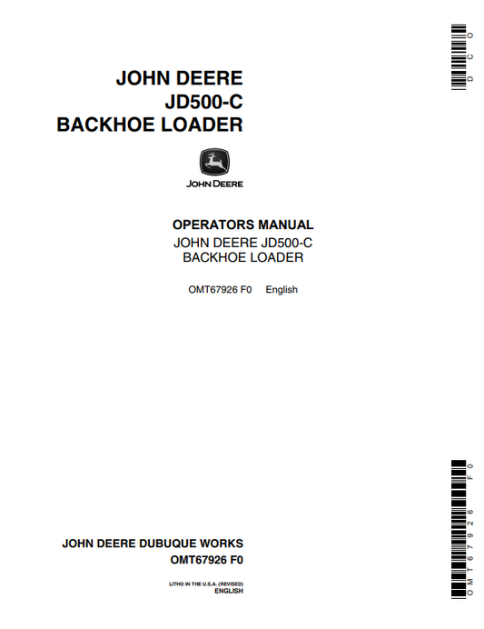 JOHN DEERE JD500-C BACKHOE LOADER OPERATOR MANUAL OMT67926