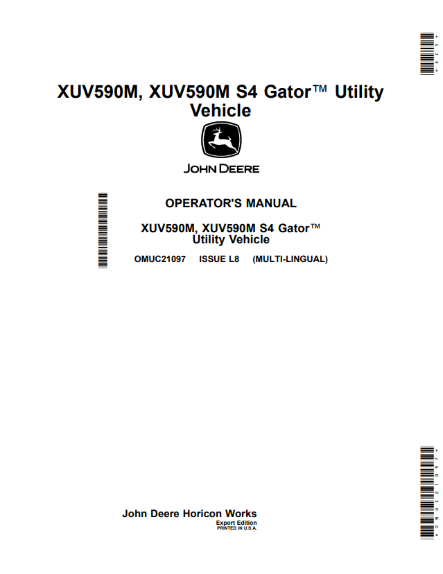 JOHN DEERE XUV590M, XUV590M S4 GATOR™ UTILITY VEHICLE OPERATOR MANUAL OMUC21097