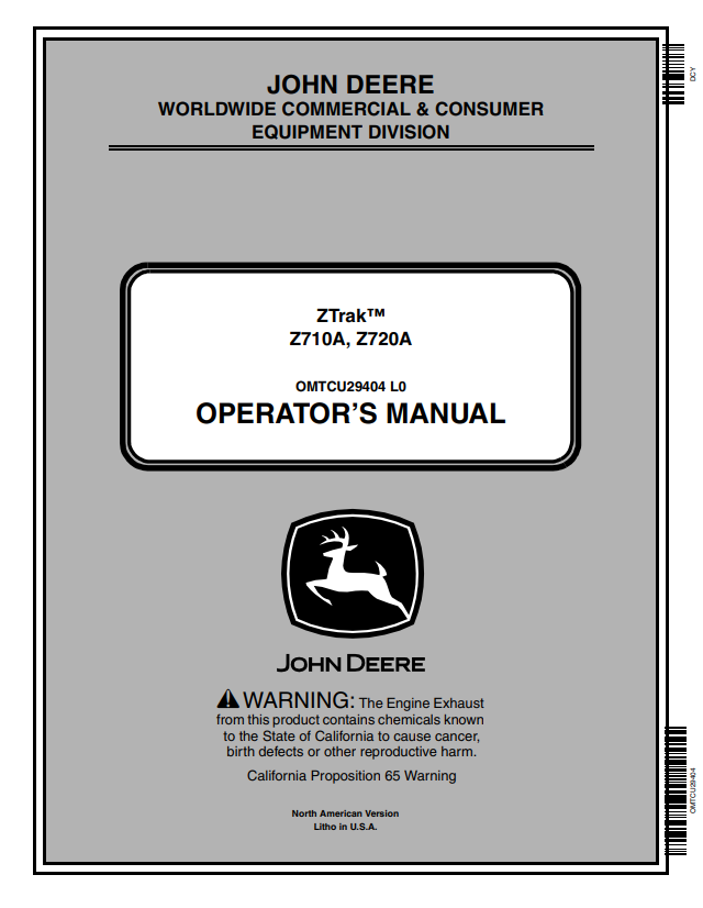JOHN DEERE Z710A, Z720A ZTRAK™ OPERATOR MANUAL OMTCU29404